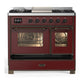 ILVE Majestic III 40-Inch Dual Fuel Range with 6 Sealed Burners + Griddle, 3.82 cu. ft. Oven, Burgundy with Burnished Trim, Natural Gas, Triple Glass Door, UMD40FNR3BUB