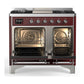 ILVE Majestic III 40-Inch Dual Fuel Range with 6 Sealed Burners + Griddle, 3.82 cu. ft. Oven, Burgundy with Chrome Trim, Liquid Propane, Triple Glass Door, UMD40FNR3BUCLP
