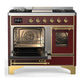 ILVE Majestic III 40-Inch Dual Fuel Range with 6 Sealed Burners + Griddle, 3.82 cu. ft. Oven, Burgundy with Brass Trim, Liquid Propane, Triple Glass Door, UMD40FNR3BUGLP