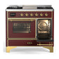 ILVE Majestic III 40-Inch Dual Fuel Range with 6 Sealed Burners + Griddle, 3.82 cu. ft. Oven, Burgundy with Brass Trim, Natural Gas, Triple Glass Door, UMD40FNR3BUG