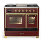 ILVE Majestic III 40-Inch Dual Fuel Range with 6 Sealed Burners + Griddle, 3.82 cu. ft. Oven, Burgundy with Brass Trim, Natural Gas, Triple Glass Door, UMD40FNR3BUG