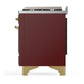 ILVE Majestic III 40-Inch Dual Fuel Range with 6 Sealed Burners + Griddle, 3.82 cu. ft. Oven, Burgundy with Brass Trim, Natural Gas, Triple Glass Door, UMD40FNR3BUG