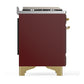 ILVE Majestic III 40-Inch Dual Fuel Range with 6 Sealed Burners + Griddle, 3.82 cu. ft. Oven, Burgundy with Brass Trim, Natural Gas, Triple Glass Door, UMD40FNR3BUG