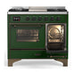 ILVE Majestic III 40-Inch Dual Fuel Range with 6 Sealed Burners + Griddle, 3.82 cu. ft. Oven, Emerald Green with Burnished Trim, Liquid Propane, Triple Glass Door, UMD40FNR3EGBLP