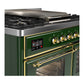 ILVE Majestic III 40-Inch Dual Fuel Range with 6 Sealed Burners + Griddle, 3.82 cu. ft. Oven, Emerald Green with Brass Trim, Natural Gas, Triple Glass Door, UMD40FNR3EGG