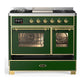 ILVE Majestic III 40-Inch Dual Fuel Range with 6 Sealed Burners + Griddle, 3.82 cu. ft. Oven, Emerald Green with Brass Trim, Natural Gas, Triple Glass Door, UMD40FNR3EGG
