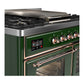 ILVE Majestic III 40-Inch Dual Fuel Range with 6 Sealed Burners + Griddle, 3.82 cu. ft. Oven, Emerald Green with Copper Trim, Liquid Propane, Triple Glass Door, UMD40FNR3EGPLP