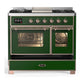 ILVE Majestic III 40-Inch Dual Fuel Range with 6 Sealed Burners + Griddle, 3.82 cu. ft. Oven, Emerald Green with Copper Trim, Liquid Propane, Triple Glass Door, UMD40FNR3EGPLP