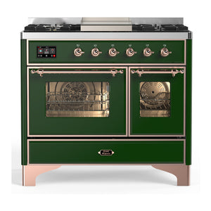 ILVE Majestic III 40-Inch Dual Fuel Range with 6 Sealed Burners + Griddle, 3.82 cu. ft. Oven, Emerald Green with Copper Trim, Natural Gas, Triple Glass Door, UMD40FNR3EGP