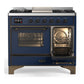 ILVE Majestic III 40-Inch Dual Fuel Range with 6 Sealed Burners + Griddle, 3.82 cu. ft. Oven, Mightnight Blue with Burnished Trim, Liquid Propane, Triple Glass Door, UMD40FNR3MBBLP