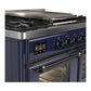 ILVE Majestic III 40-Inch Dual Fuel Range with 6 Sealed Burners + Griddle, 3.82 cu. ft. Oven, Mightnight Blue with Burnished Trim, Natural Gas, Triple Glass Door, UMD40FNR3MBB