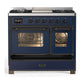 ILVE Majestic III 40-Inch Dual Fuel Range with 6 Sealed Burners + Griddle, 3.82 cu. ft. Oven, Mightnight Blue with Burnished Trim, Natural Gas, Triple Glass Door, UMD40FNR3MBB
