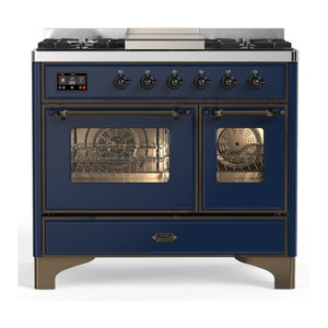 ILVE Majestic III 40-Inch Dual Fuel Range with 6 Sealed Burners + Griddle, 3.82 cu. ft. Oven, Mightnight Blue with Burnished Trim, Natural Gas, Triple Glass Door, UMD40FNR3MBB