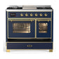 ILVE Majestic III 40-Inch Dual Fuel Range with 6 Sealed Burners + Griddle, 3.82 cu. ft. Oven, Mightnight Blue with Brass Trim, Liquid Propane, Triple Glass Door, UMD40FNR3MBGLP