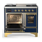 ILVE Majestic III 40-Inch Dual Fuel Range with 6 Sealed Burners + Griddle, 3.82 cu. ft. Oven, Mightnight Blue with Brass Trim, Natural Gas, Triple Glass Door, UMD40FNR3MBG
