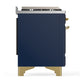 ILVE Majestic III 40-Inch Dual Fuel Range with 6 Sealed Burners + Griddle, 3.82 cu. ft. Oven, Mightnight Blue with Brass Trim, Natural Gas, Triple Glass Door, UMD40FNR3MBG