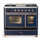 ILVE Majestic III 40-Inch Dual Fuel Range with 6 Sealed Burners + Griddle, 3.82 cu. ft. Oven, Mightnight Blue with Copper Trim, Liquid Propane, Triple Glass Door, UMD40FNR3MBPLP