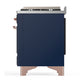 ILVE Majestic III 40-Inch Dual Fuel Range with 6 Sealed Burners + Griddle, 3.82 cu. ft. Oven, Mightnight Blue with Copper Trim, Liquid Propane, Triple Glass Door, UMD40FNR3MBPLP