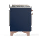 ILVE Majestic III 40-Inch Dual Fuel Range with 6 Sealed Burners + Griddle, 3.82 cu. ft. Oven, Mightnight Blue with Copper Trim, Liquid Propane, Triple Glass Door, UMD40FNR3MBPLP