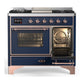ILVE Majestic III 40-Inch Dual Fuel Range with 6 Sealed Burners + Griddle, 3.82 cu. ft. Oven, Mightnight Blue with Copper Trim, Natural Gas, Triple Glass Door, UMD40FNR3MBP