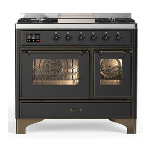 ILVE Majestic III 40-Inch Dual Fuel Range with 6 Sealed Burners + Griddle, 3.82 cu. ft. Oven, Matte Graphite with Burnished Trim, Liquid Propane, Triple Glass Door, UMD40FNR3MGBLP
