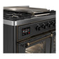 ILVE Majestic III 40-Inch Dual Fuel Range with 6 Sealed Burners + Griddle, 3.82 cu. ft. Oven, Matte Graphite with Burnished Trim, Natural Gas, Triple Glass Door, UMD40FNR3MGB