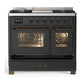 ILVE Majestic III 40-Inch Dual Fuel Range with 6 Sealed Burners + Griddle, 3.82 cu. ft. Oven, Matte Graphite with Burnished Trim, Natural Gas, Triple Glass Door, UMD40FNR3MGB