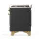 ILVE Majestic III 40-Inch Dual Fuel Range with 6 Sealed Burners + Griddle, 3.82 cu. ft. Oven, Matte Graphite with Brass Trim, Liquid Propane, Triple Glass Door, UMD40FNR3MGGLP