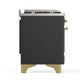 ILVE Majestic III 40-Inch Dual Fuel Range with 6 Sealed Burners + Griddle, 3.82 cu. ft. Oven, Matte Graphite with Brass Trim, Natural Gas, Triple Glass Door, UMD40FNR3MGG