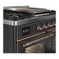 ILVE Majestic III 40-Inch Dual Fuel Range with 6 Sealed Burners + Griddle, 3.82 cu. ft. Oven, Matte Graphite with Copper Trim, Natural Gas, Triple Glass Door, UMD40FNR3MGP