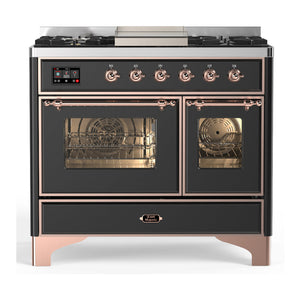 ILVE Majestic III 40-Inch Dual Fuel Range with 6 Sealed Burners + Griddle, 3.82 cu. ft. Oven, Matte Graphite with Copper Trim, Natural Gas, Triple Glass Door, UMD40FNR3MGP