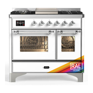 ILVE Majestic III 40-Inch Dual Fuel Range with 6 Sealed Burners + Griddle, 3.82 cu. ft. Oven, RAL with Chrome Trim, Natural Gas, Triple Glass Door, UMD40FNR3RAC