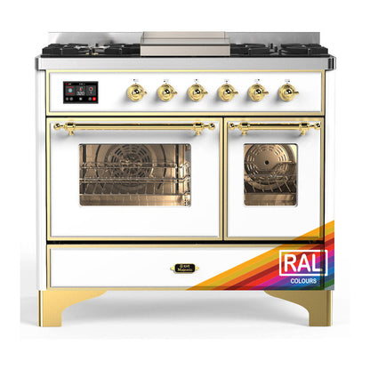 ILVE Majestic III 40-Inch Dual Fuel Range with 6 Sealed Burners + Griddle, 3.82 cu. ft. Oven, RAL with Brass Trim, Liquid Propane, Triple Glass Door, UMD40FNR3RAGLP