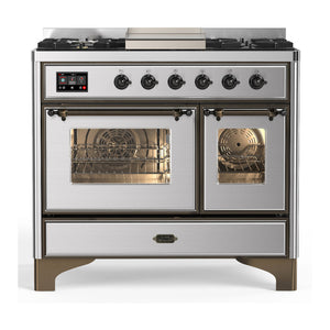ILVE Majestic III 40-Inch Dual Fuel Range with 6 Sealed Burners + Griddle, 3.82 cu. ft. Oven, Stainless Steel with Burnished Trim, Liquid Propane, Triple Glass Door, UMD40FNR3SSBLP