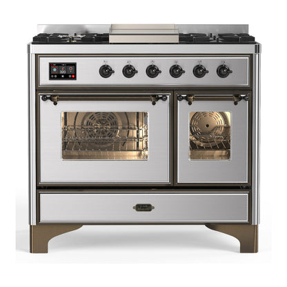 ILVE Majestic III 40-Inch Dual Fuel Range with 6 Sealed Burners + Griddle, 3.82 cu. ft. Oven, Stainless Steel with Burnished Trim, Liquid Propane, Triple Glass Door, UMD40FNR3SSBLP