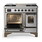 ILVE Majestic III 40-Inch Dual Fuel Range with 6 Sealed Burners + Griddle, 3.82 cu. ft. Oven, Stainless Steel with Burnished Trim, Natural Gas, Triple Glass Door, UMD40FNR3SSB