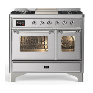 ILVE Majestic III 40-Inch Dual Fuel Range with 6 Sealed Burners + Griddle, 3.82 cu. ft. Oven, Stainless Steel with Chrome Trim, Liquid Propane, Triple Glass Door, UMD40FNR3SSCLP