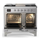 ILVE Majestic III 40-Inch Dual Fuel Range with 6 Sealed Burners + Griddle, 3.82 cu. ft. Oven, Stainless Steel with Chrome Trim, Natural Gas, Triple Glass Door, UMD40FNR3SSC