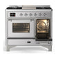 ILVE Majestic III 40-Inch Dual Fuel Range with 6 Sealed Burners + Griddle, 3.82 cu. ft. Oven, Stainless Steel with Chrome Trim, Natural Gas, Triple Glass Door, UMD40FNR3SSC