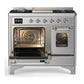 ILVE Majestic III 40-Inch Dual Fuel Range with 6 Sealed Burners + Griddle, 3.82 cu. ft. Oven, Stainless Steel with Chrome Trim, Natural Gas, Triple Glass Door, UMD40FNR3SSC