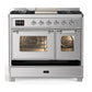 ILVE Majestic III 40-Inch Dual Fuel Range with 6 Sealed Burners + Griddle, 3.82 cu. ft. Oven, Stainless Steel with Chrome Trim, Natural Gas, Triple Glass Door, UMD40FNR3SSC