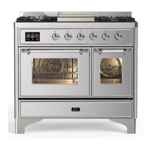 ILVE Majestic III 40-Inch Dual Fuel Range with 6 Sealed Burners + Griddle, 3.82 cu. ft. Oven, Stainless Steel with Chrome Trim, Natural Gas, Triple Glass Door, UMD40FNR3SSC