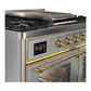 ILVE Majestic III 40-Inch Dual Fuel Range with 6 Sealed Burners + Griddle, 3.82 cu. ft. Oven, Stainless Steel with Brass Trim, Liquid Propane, Triple Glass Door, UMD40FNR3SSGLP