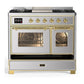 ILVE Majestic III 40-Inch Dual Fuel Range with 6 Sealed Burners + Griddle, 3.82 cu. ft. Oven, Stainless Steel with Brass Trim, Liquid Propane, Triple Glass Door, UMD40FNR3SSGLP