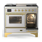 ILVE Majestic III 40-Inch Dual Fuel Range with 6 Sealed Burners + Griddle, 3.82 cu. ft. Oven, Stainless Steel with Brass Trim, Natural Gas, Triple Glass Door, UMD40FNR3SSG