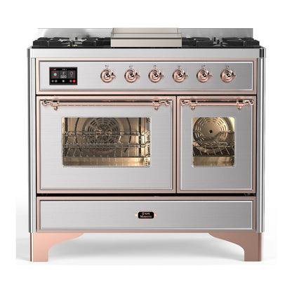ILVE Majestic III 40-Inch Dual Fuel Range with 6 Sealed Burners + Griddle, 3.82 cu. ft. Oven, Stainless Steel with Copper Trim, Liquid Propane, Triple Glass Door, UMD40FNR3SSPLP