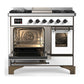 ILVE Majestic III 40-Inch Dual Fuel Range with 6 Sealed Burners + Griddle, 3.82 cu. ft. Oven, White with Burnished Trim, Liquid Propane, Triple Glass Door, UMD40FNR3WHBLP