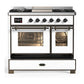 ILVE Majestic III 40-Inch Dual Fuel Range with 6 Sealed Burners + Griddle, 3.82 cu. ft. Oven, White with Burnished Trim, Liquid Propane, Triple Glass Door, UMD40FNR3WHBLP