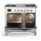 ILVE Majestic III 40-Inch Dual Fuel Range with 6 Sealed Burners + Griddle, 3.82 cu. ft. Oven, White with Chrome Trim, Liquid Propane, Triple Glass Door, UMD40FNR3WHCLP