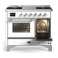 ILVE Majestic III 40-Inch Dual Fuel Range with 6 Sealed Burners + Griddle, 3.82 cu. ft. Oven, White with Chrome Trim, Liquid Propane, Triple Glass Door, UMD40FNR3WHCLP